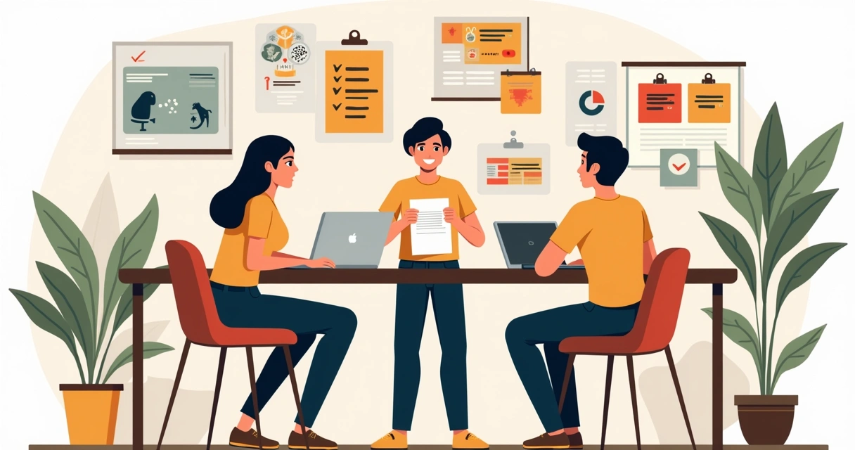 Ilustração corporativa flat mostrando estudantes e organizadores analisando designs de camisetas de terceirão com anotações de erros comuns e soluções
