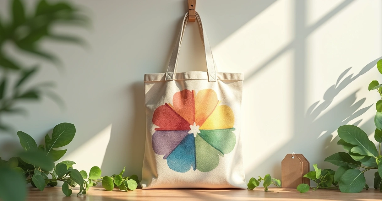Ecobag de algodão cru personalizada com estampa colorida, em fundo claro