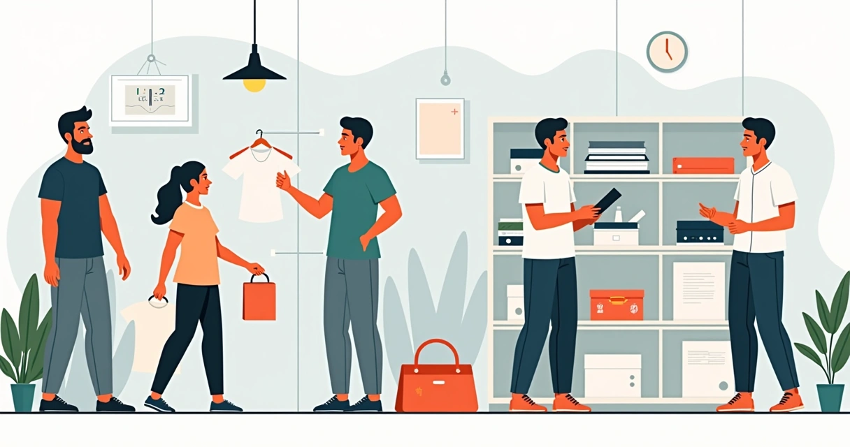 Ilustração corporativa flat mostrando processo de escolha de camisetas personalizadas em São Bernardo do Campo com etapas e critérios destacados