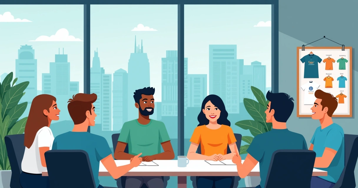 Equipe corporativa em Alphaville usando camisetas personalizadas em reunião