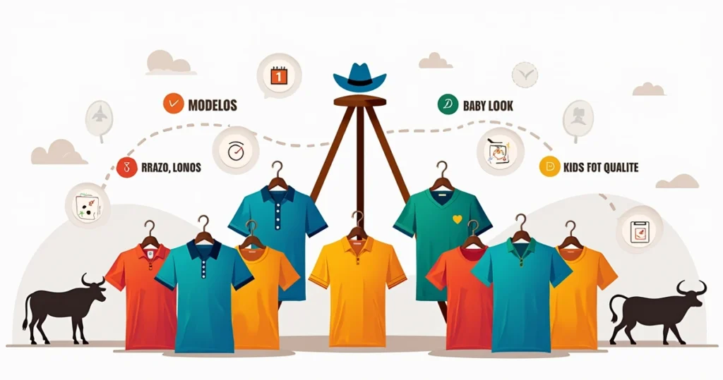 Ilustração de camisetas personalizadas em Barretos destacando modelos prazo e qualidade