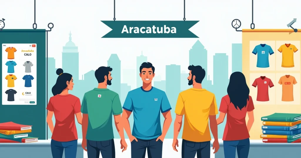 Equipe usando camisetas personalizadas em evento corporativo em Araçatuba