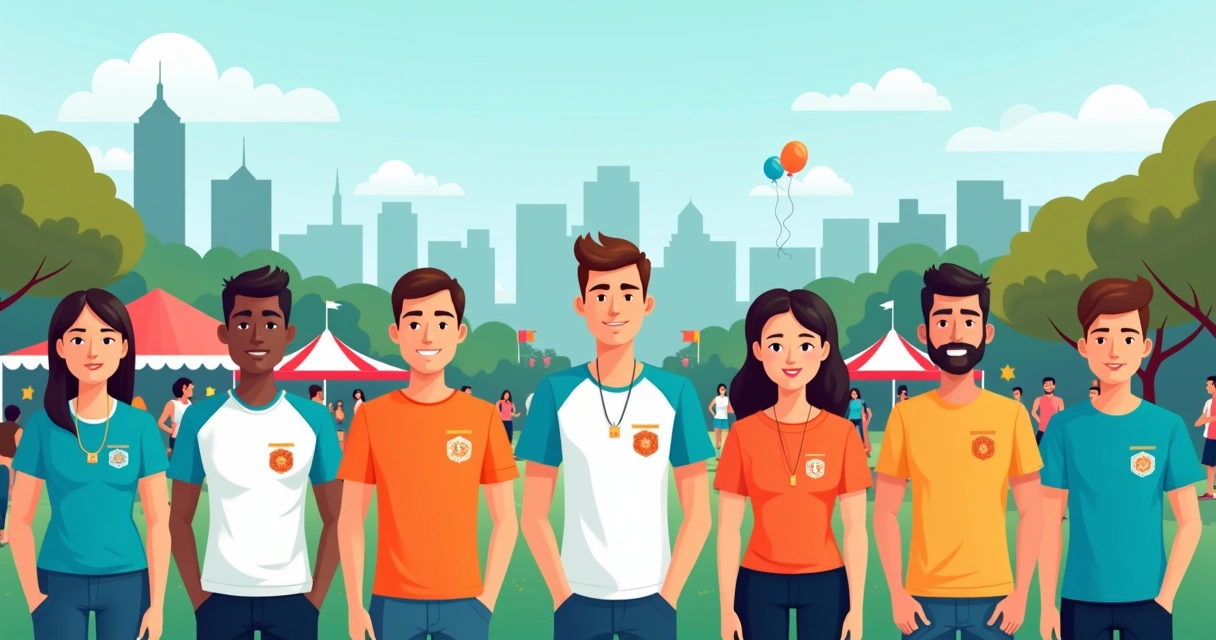 Ilustração de grupo usando camisetas personalizadas em evento em São José do Rio Preto