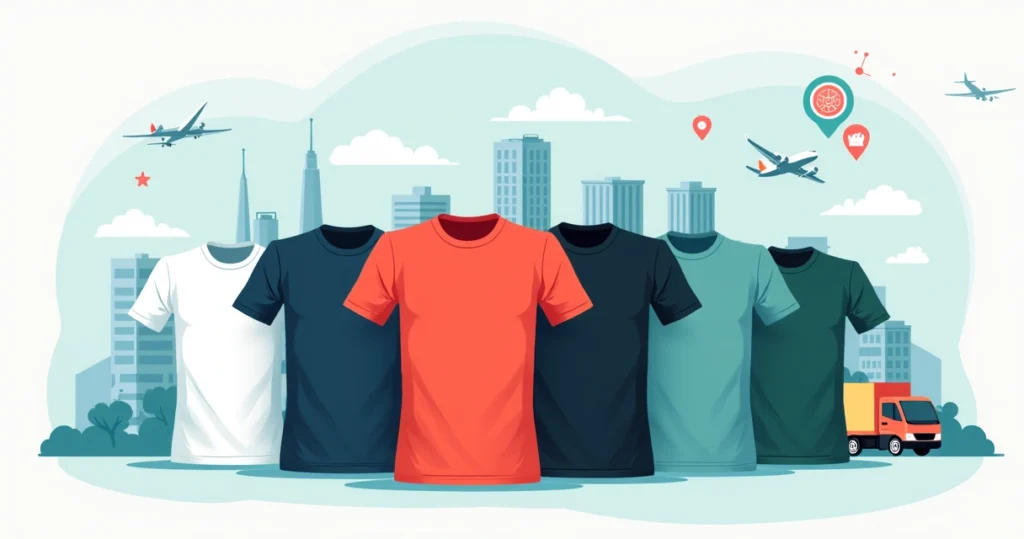 Ilustração de camisetas personalizadas com mapa de Guarulhos ao fundo