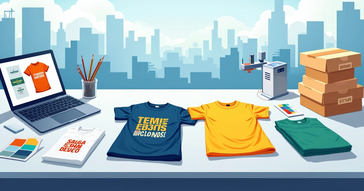 Camisetas personalizadas em Presidente Prudente com diferentes estampas sobre mesa de trabalho