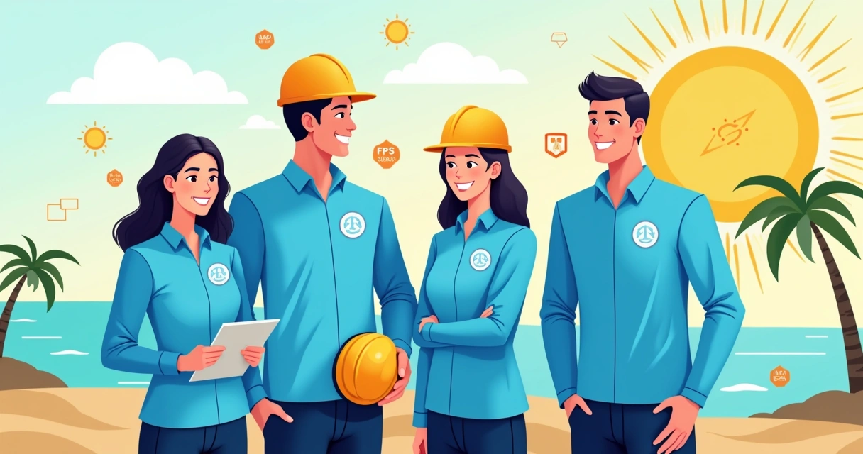 Equipe usando camisa UV personalizada com logomarca em ambiente externo ensolarado