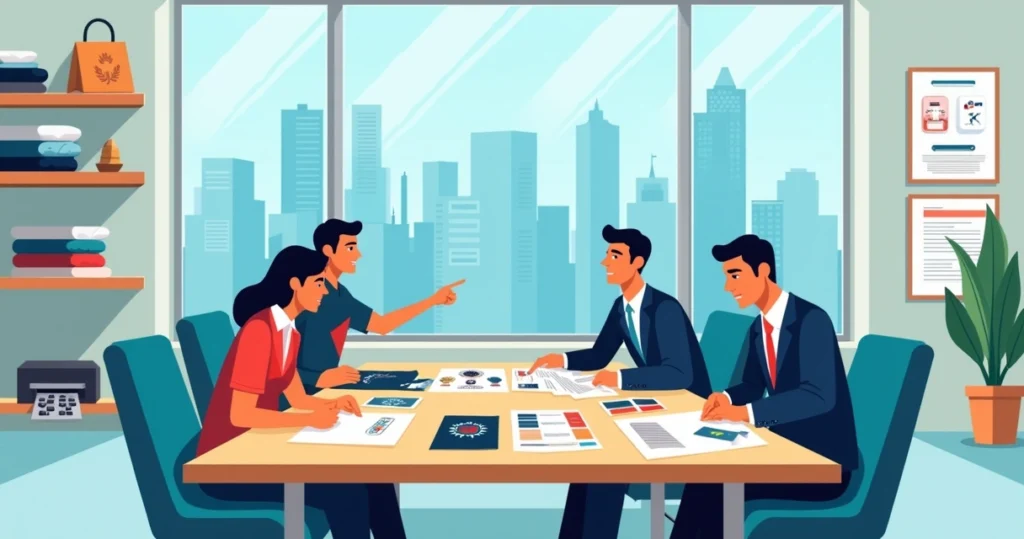 Ilustração de fornecedor de camisetas personalizadas em São Paulo em reunião corporativa