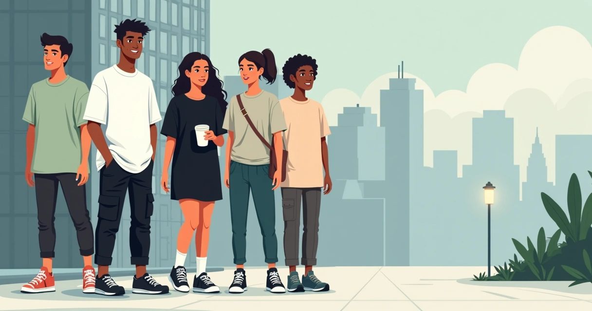 Ilustração de jovens usando camiseta oversized estilo streetwear