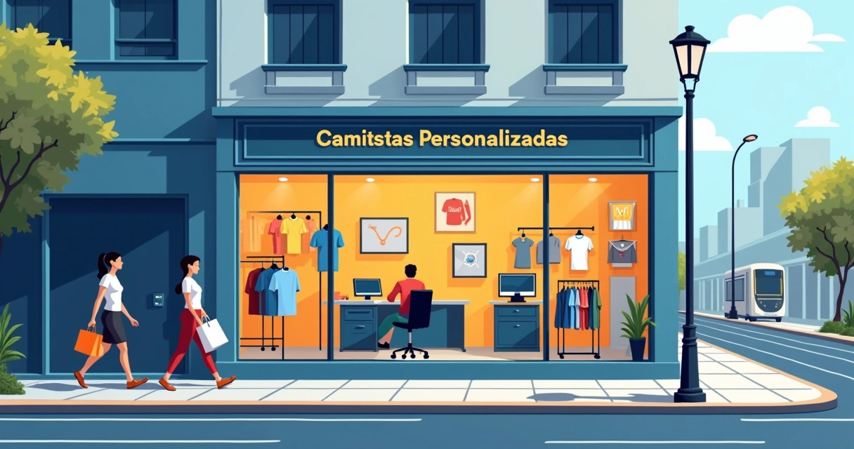 Ilustração de loja de camisetas personalizadas na Rua Bresser em São Paulo