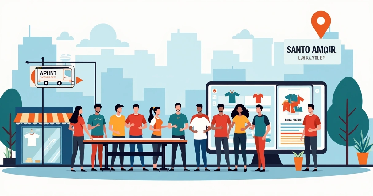 Ilustração de estamparia de camisetas em Santo Amaro na zona sul de São Paulo