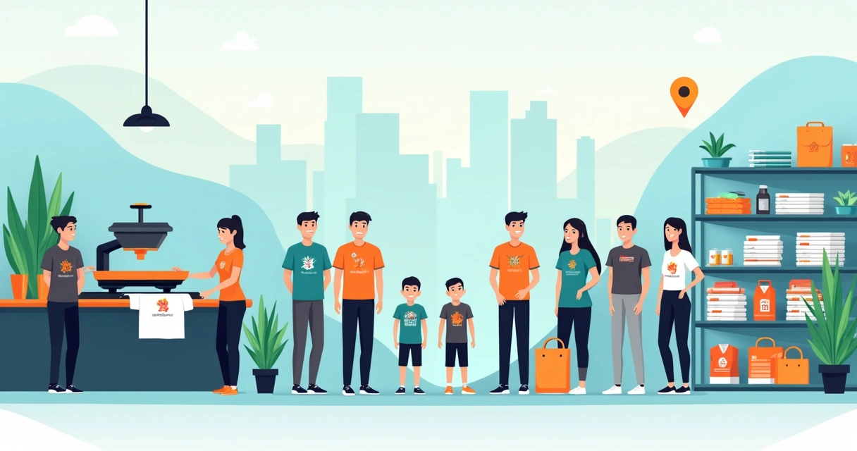 Ilustração corporativa de estamparia de camisetas para empresas e eventos em Sorocaba