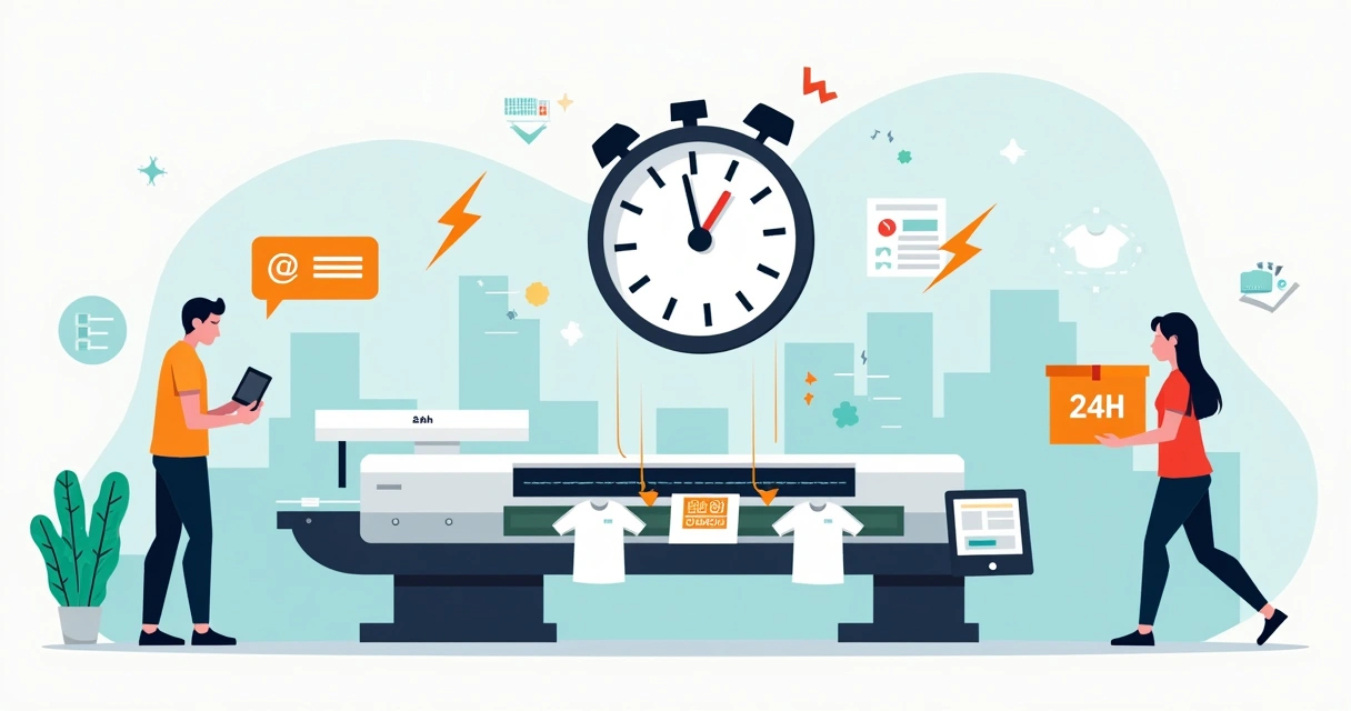 Ilustração de estamparia expressa produzindo camisetas personalizadas em 24 horas