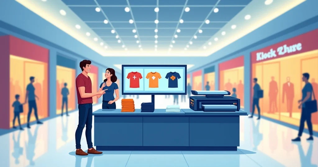 Quiosque de estamparia de camisetas na hora em shopping center