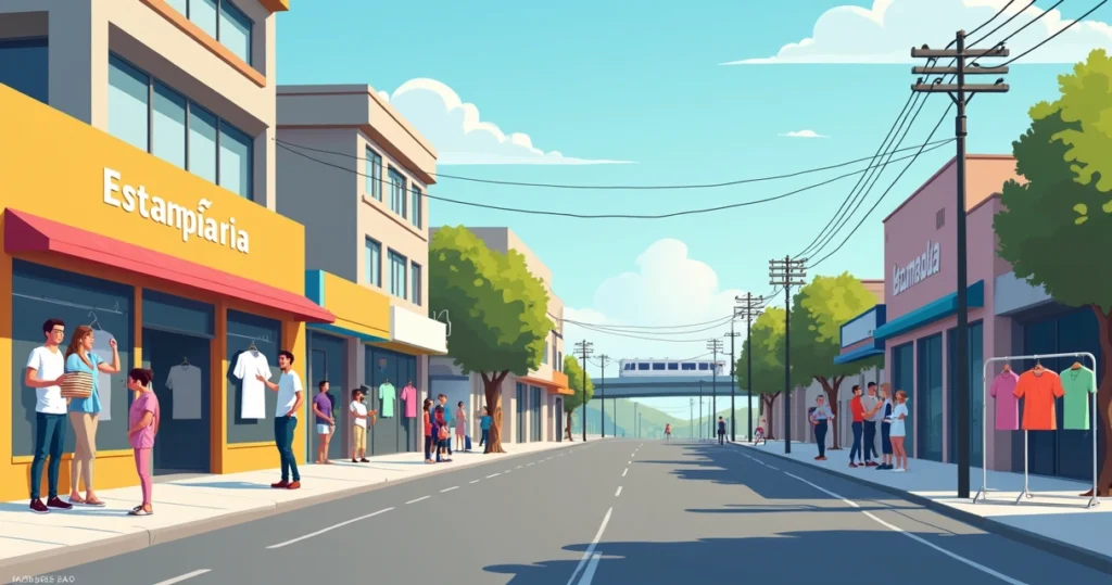 Ilustração de estamparia de camisetas na Rua Bresser em São Paulo