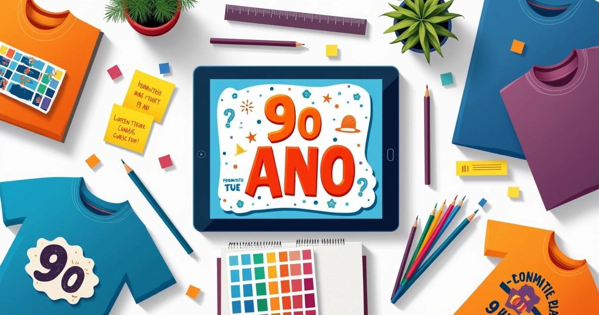 Painel criativo com designs de camisa 9 ano em processo de criação para formatura escolar