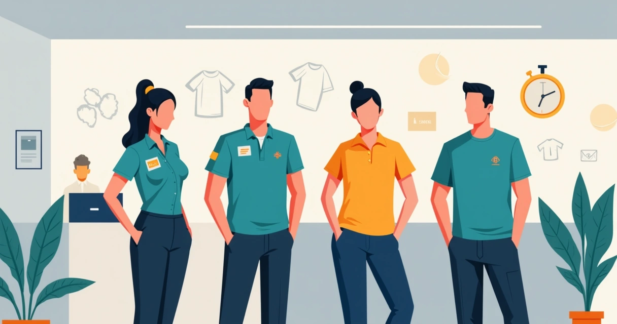 Equipe de empresa atendendo clientes usando camisetas de uniforme personalizadas