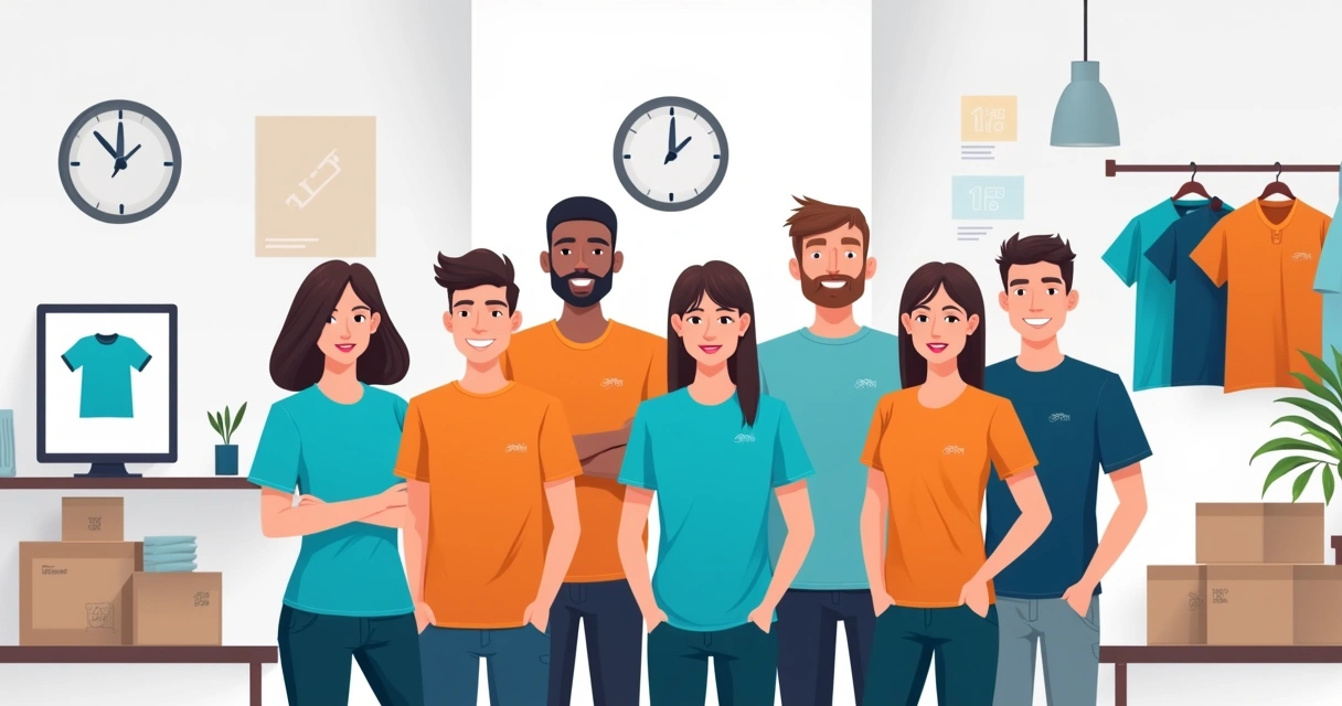 Equipe corporativa usando camisetas personalizadas coloridas com logotipo da empresa