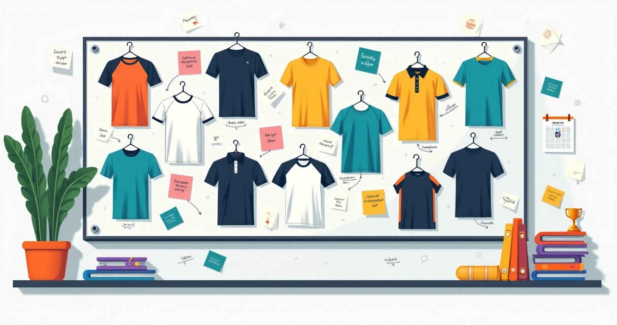 Quadro criativo com referências de camisetas de terceirão e nono ano em estilo de guia visual