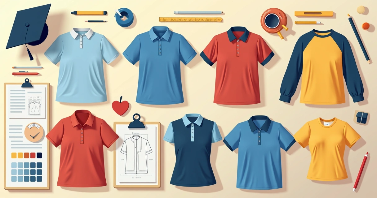 Vista aérea de vários modelos de camisas do terceirão sobre pranchetas de desenho