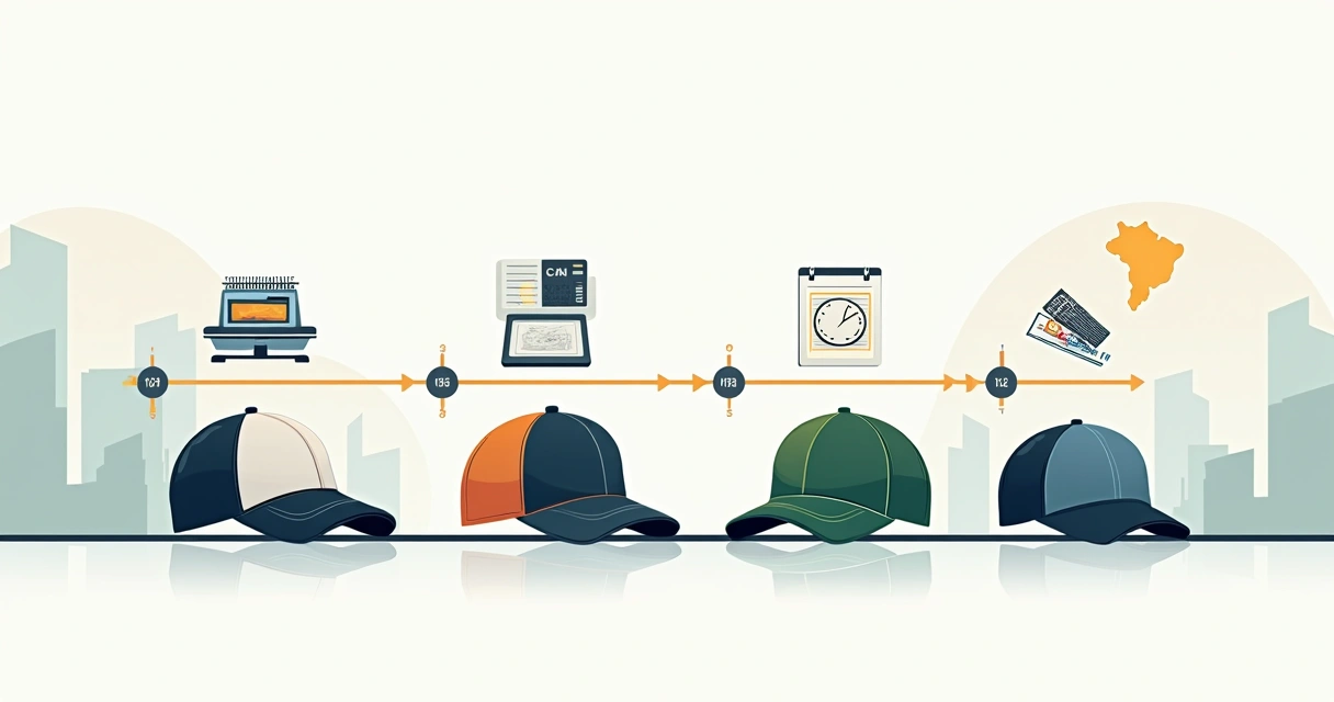 Linha do tempo mostrando prazos de produção de bonés personalizados no Brasil