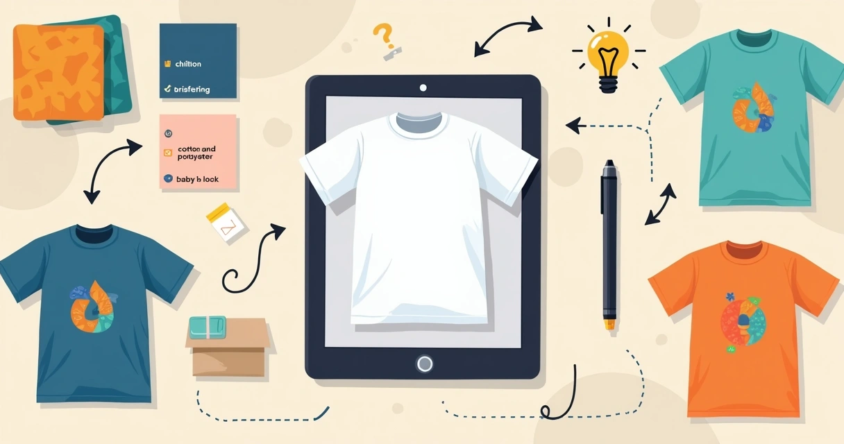 Etapas visuais de como criar camiseta personalizada em ilustração plana