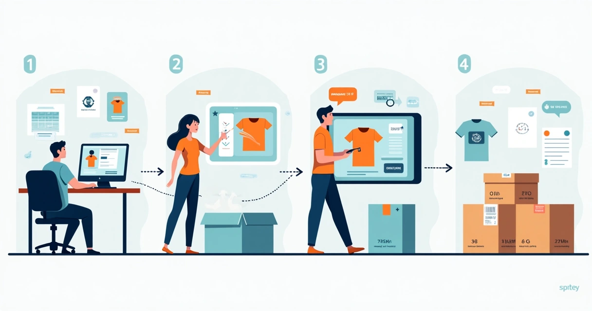 Ilustração de passos para pedido rápido de camiseta personalizada empresarial