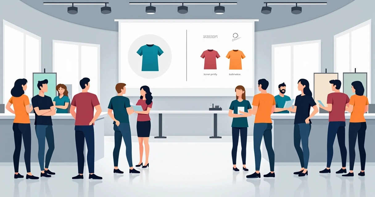 Equipe corporativa usando camisetas personalizadas em evento de negócios