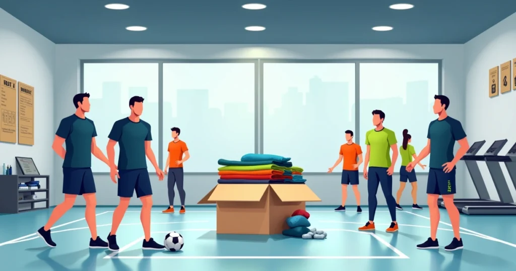 Times esportivos e alunos de academia usando camisetas dry fit personalizadas em ambiente moderno