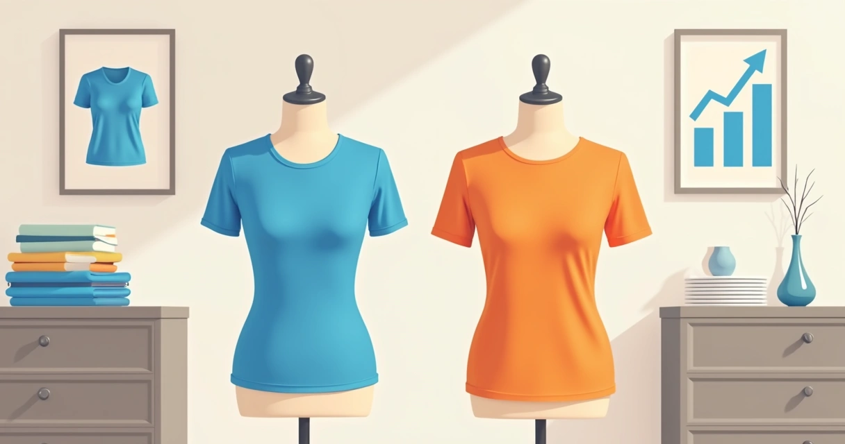 Baby look e camiseta tradicional penduradas lado a lado destacando diferença de caimento