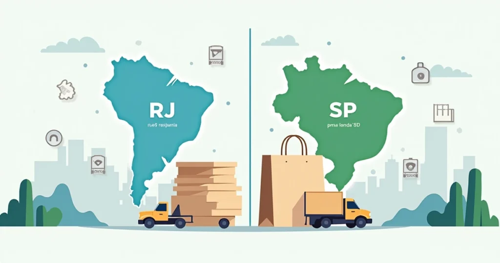 Infográfico com ecobags personalizadas destacando prazos diferentes entre RJ e SP