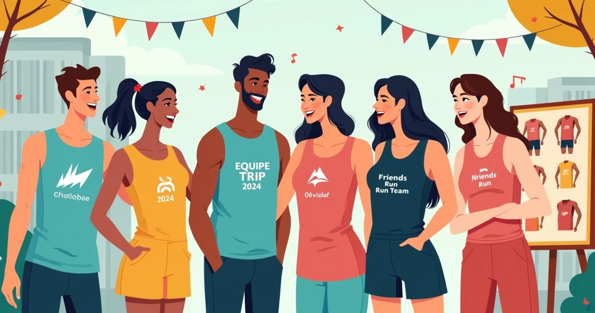Grupo de amigos usando regatas personalizadas coloridas na mesma identidade visual