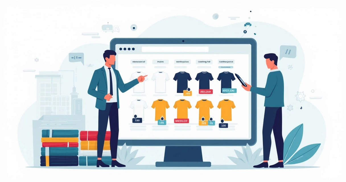 Gestor analisando tabela de preços de camisetas personalizadas por quantidade