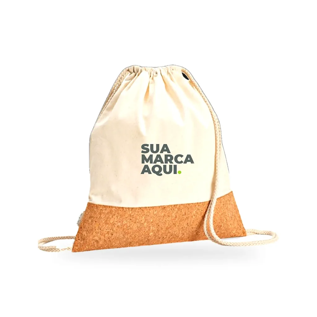 Sacola mochila personalizada em algodão e cortiça