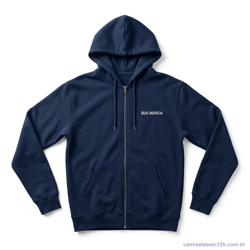 Moletom com zíper azul-marinho e logo bordado